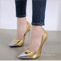2020 stylish fashion star bling shoes shiny metal PU gold silver heel big size stock high heels women's pump party dress shoes
